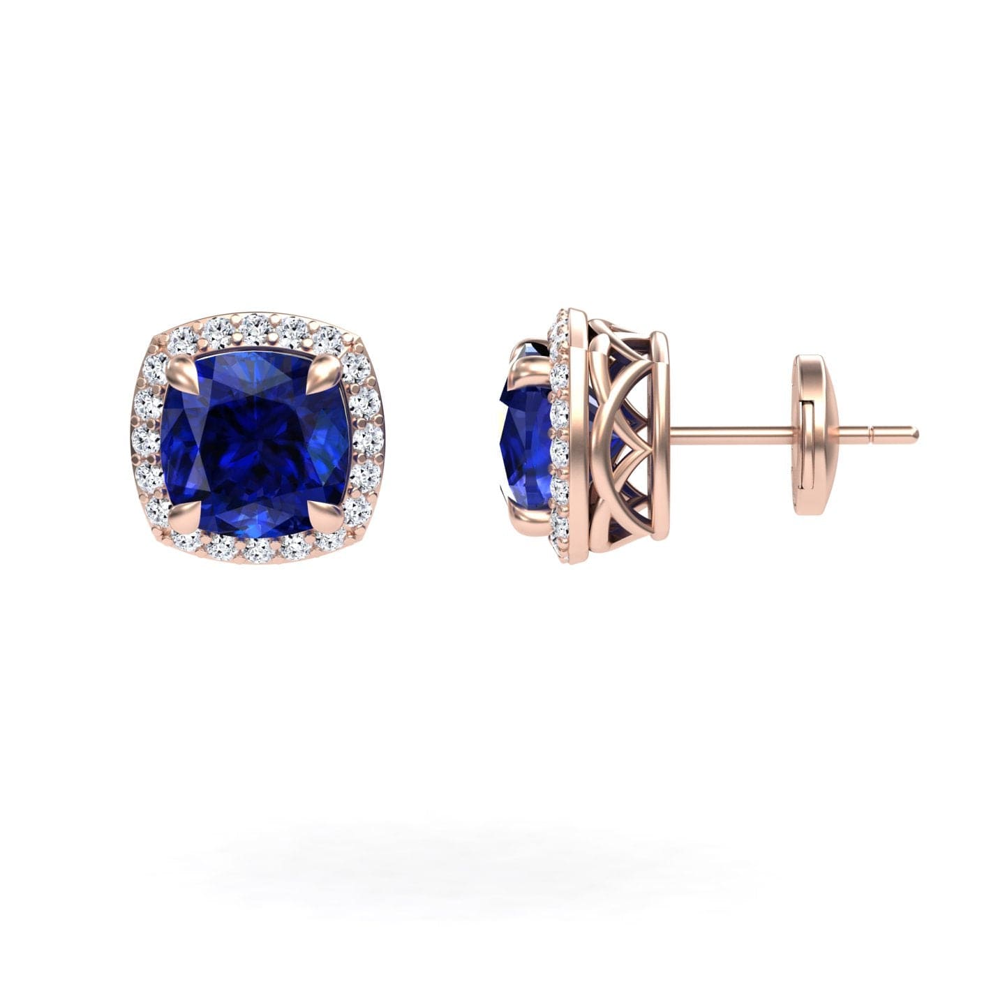 Lab Grown Blue Sapphire & Diamond Halo Earrings - Callie