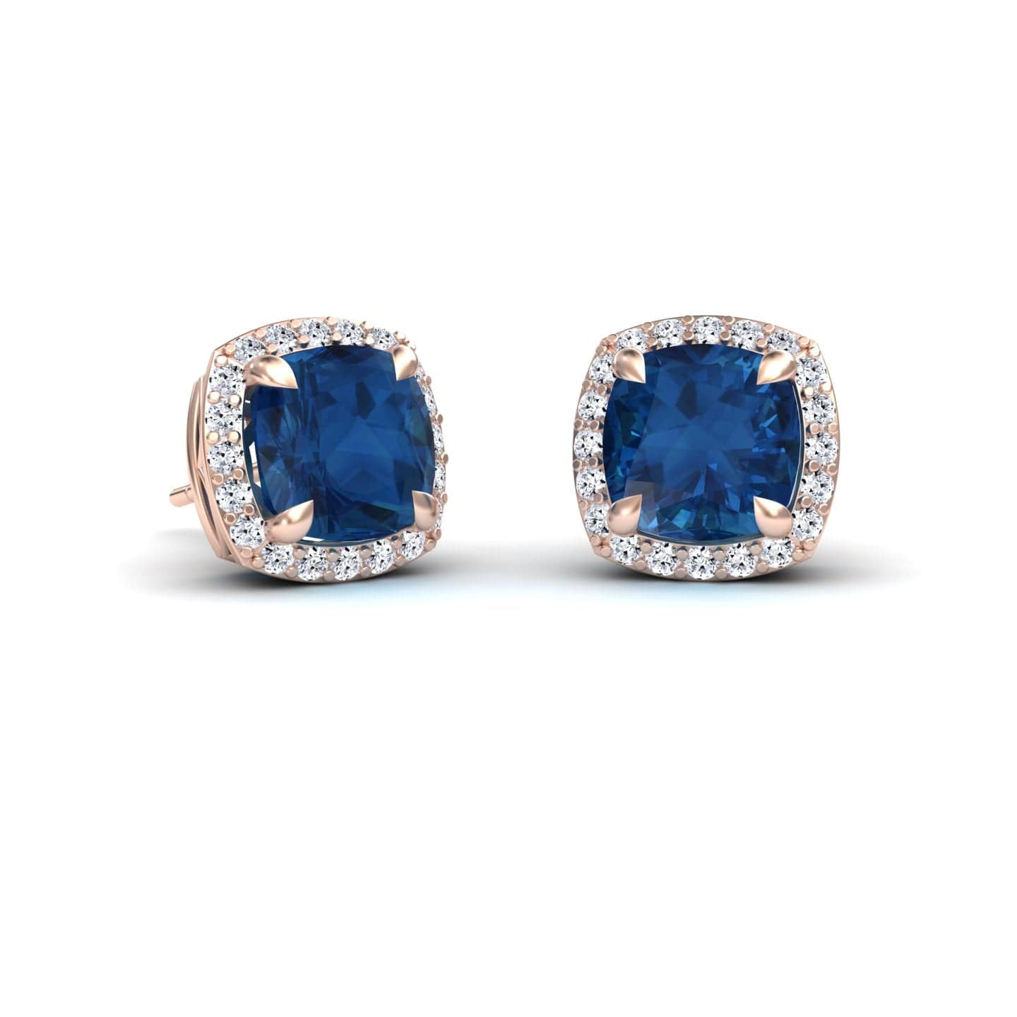London Blue Topaz & Diamond Halo Earrings - Callie