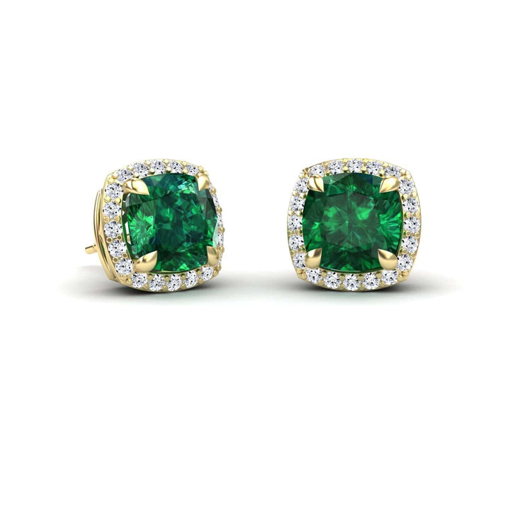 Lab Grown Emerald & Diamond Halo Earrings - Callie