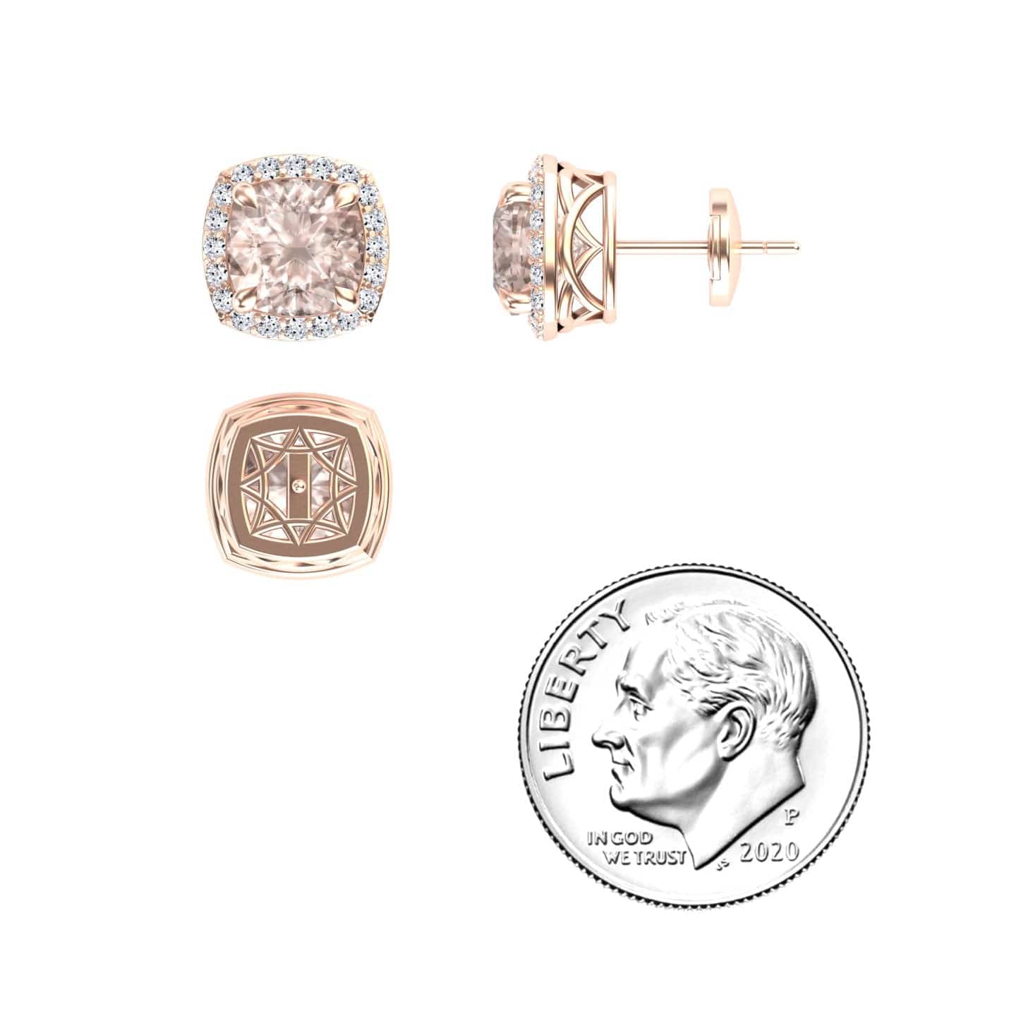 Morganite & Diamond Halo Earrings - Callie