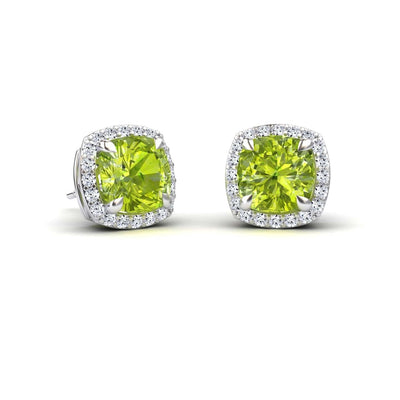 Peridot & Diamond Halo Earrings