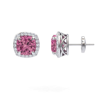Pink Tourmaline & Diamond Halo Earrings - Callie
