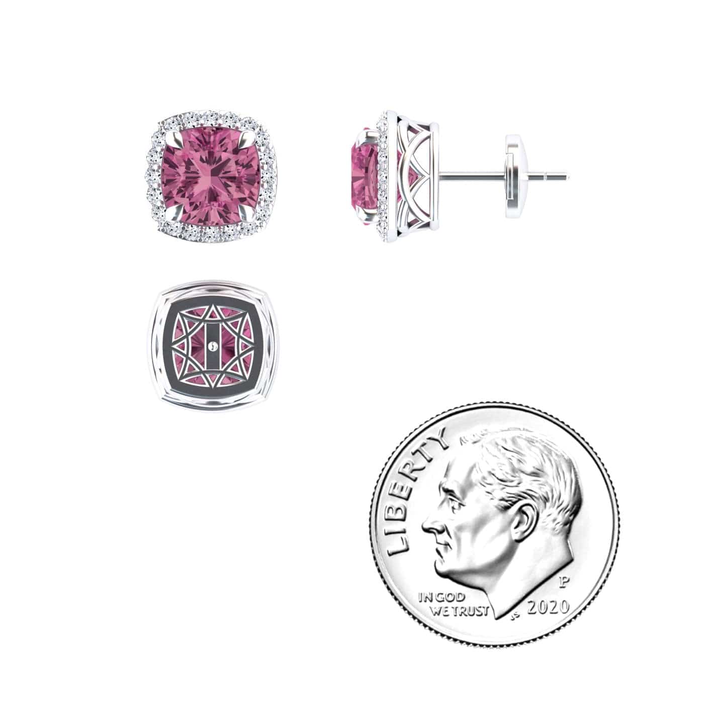 Pink Tourmaline & Diamond Halo Earrings - Callie