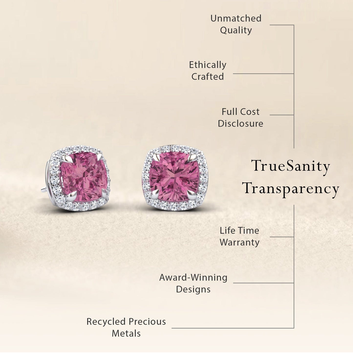 Pink Tourmaline & Diamond Halo Earrings - Callie