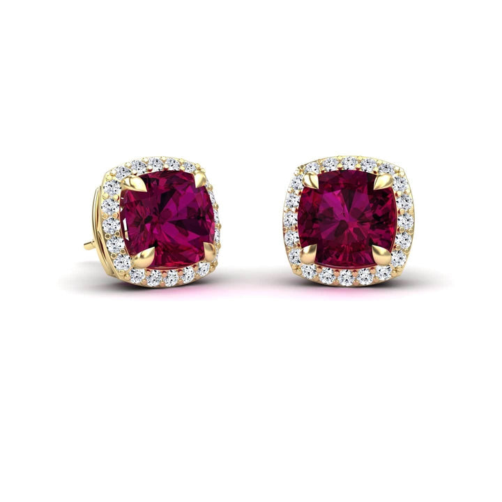 Rhodolite Garnet & Diamond Halo Earrings - Callie