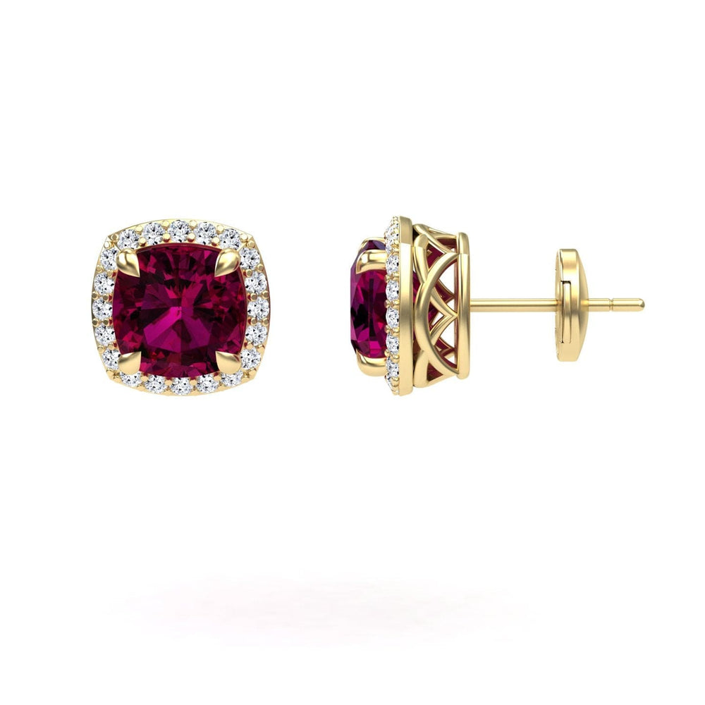 Rhodolite Garnet & Diamond Halo Earrings - Callie