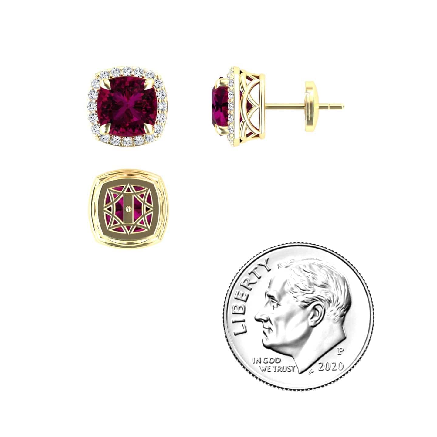 Rhodolite Garnet & Diamond Halo Earrings - Callie