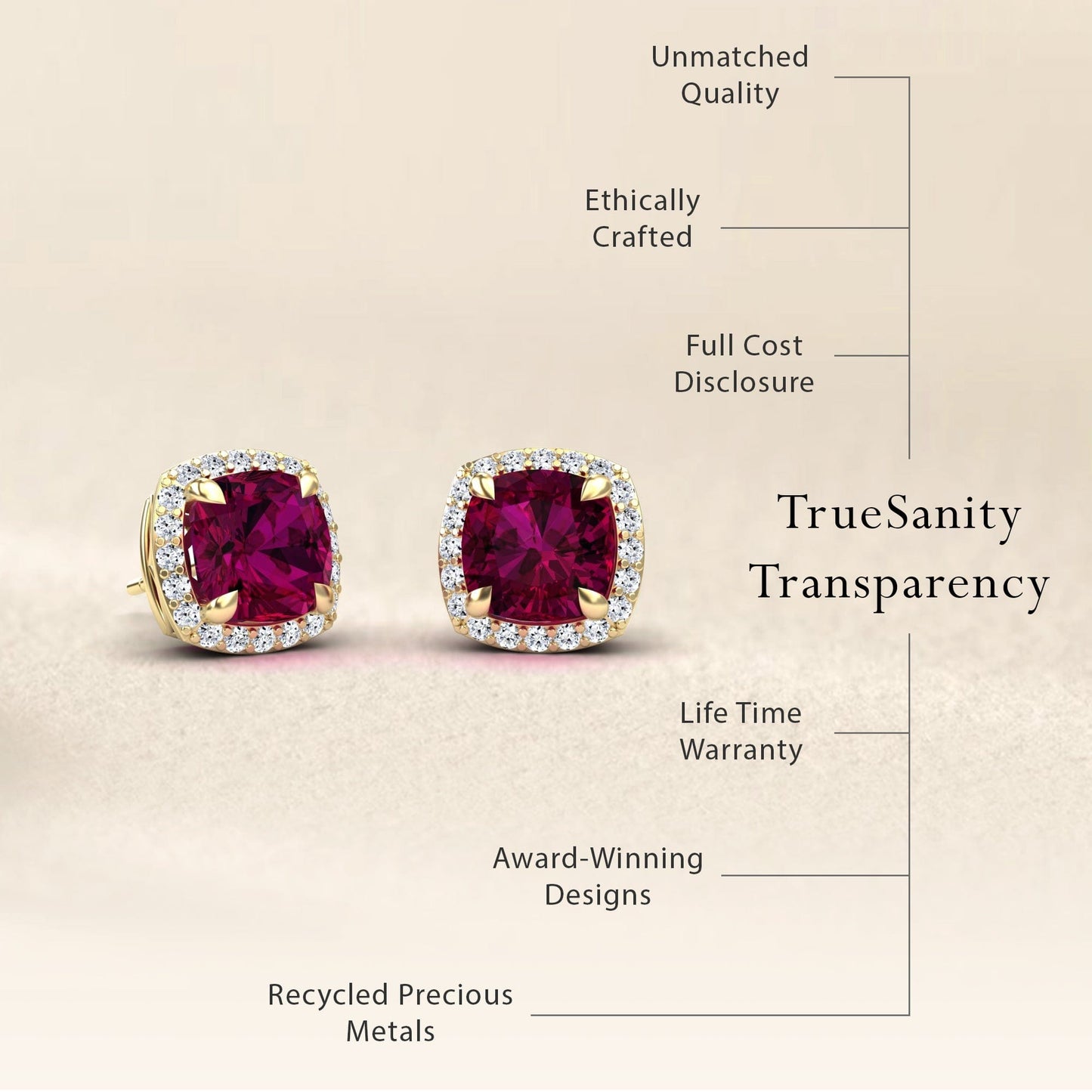 Rhodolite Garnet & Diamond Halo Earrings - Callie
