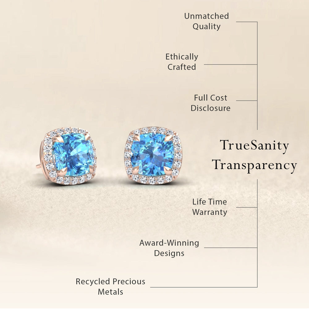Swiss Blue Topaz & Diamond Halo Earrings - Callie