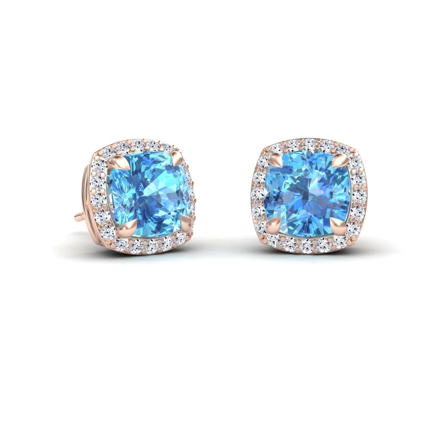 Swiss Blue Topaz & Diamond Halo Earrings - Callie