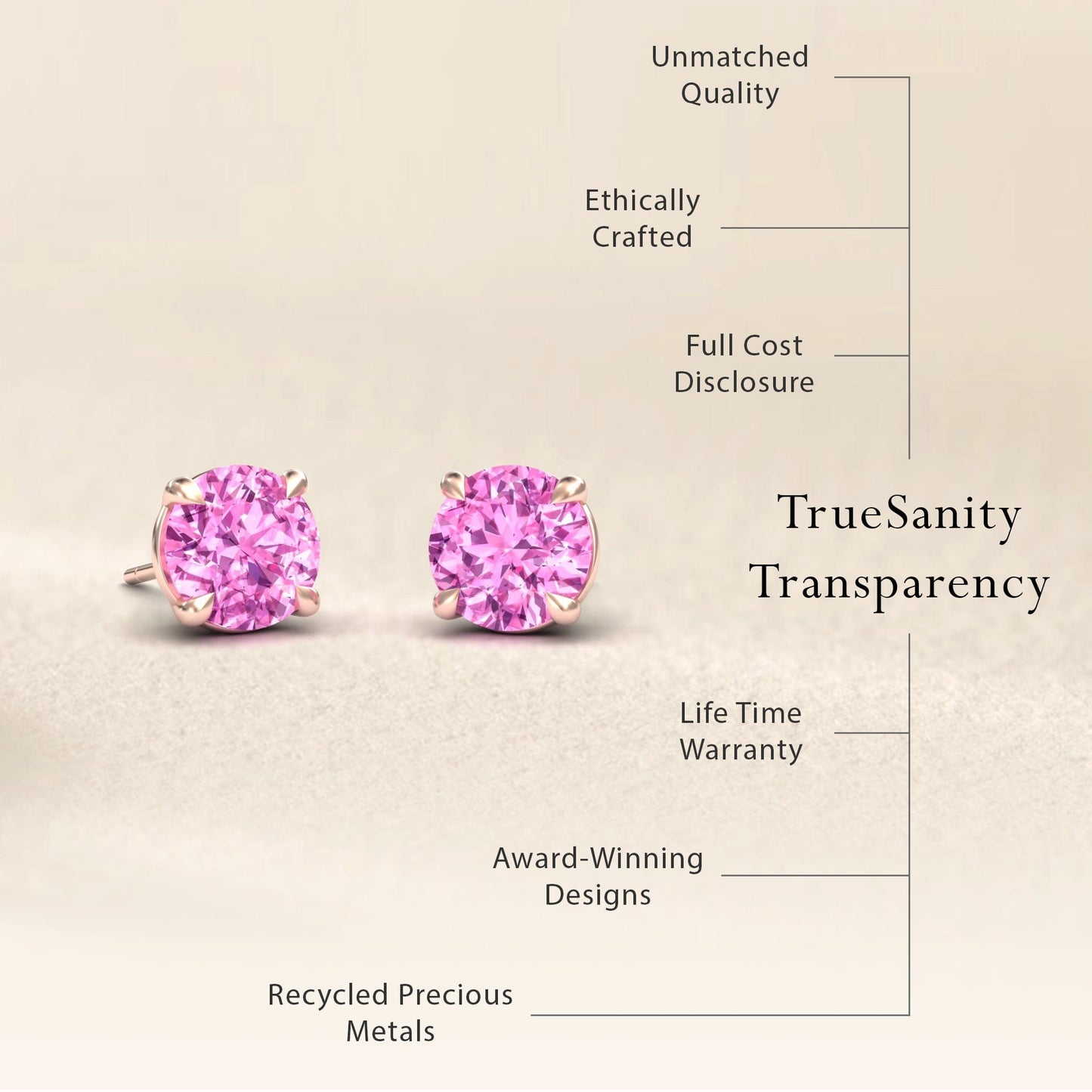 Lab Grown Pink Sapphire Stud Earrings - Gauri