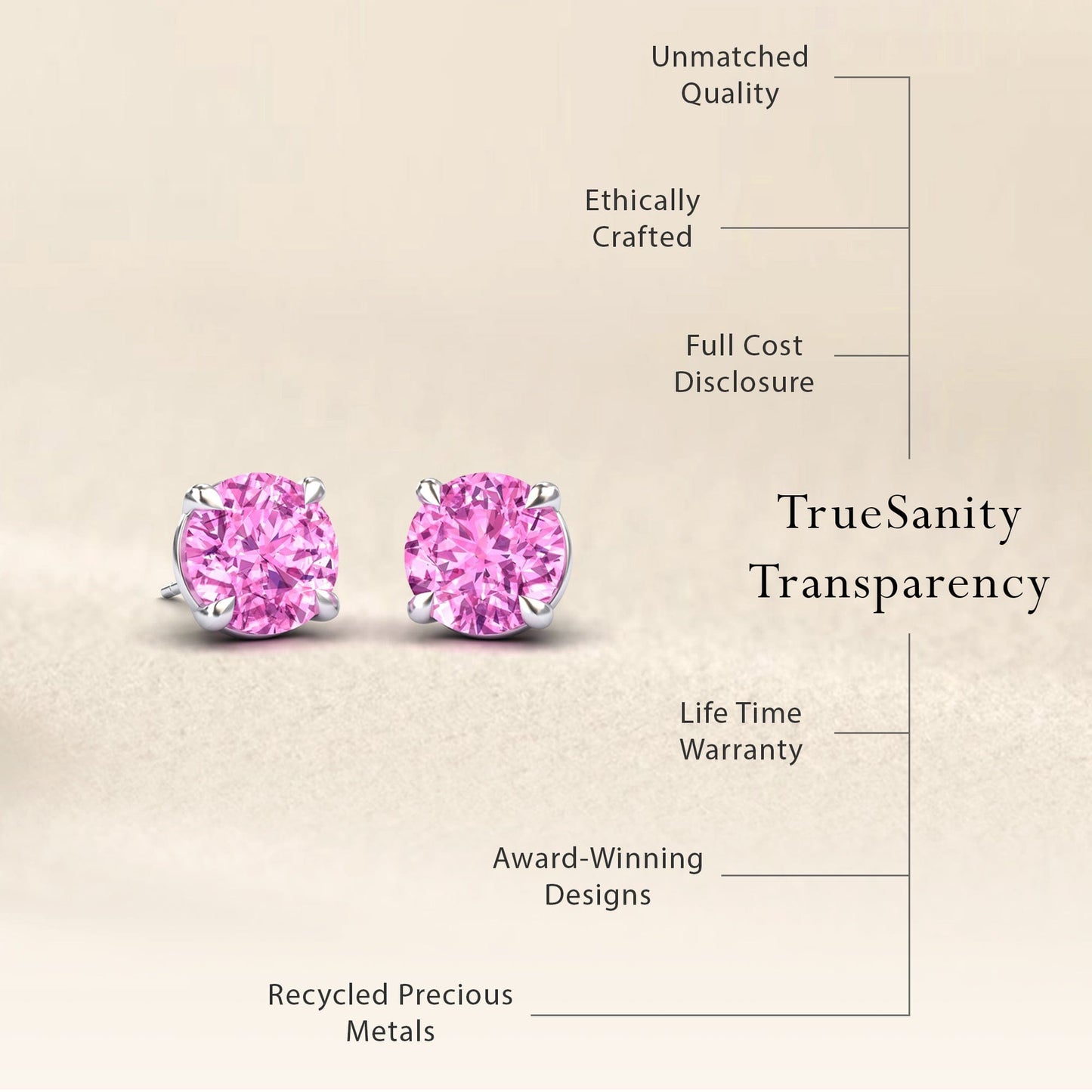 Lab Grown Pink Sapphire Stud Earrings - Helena