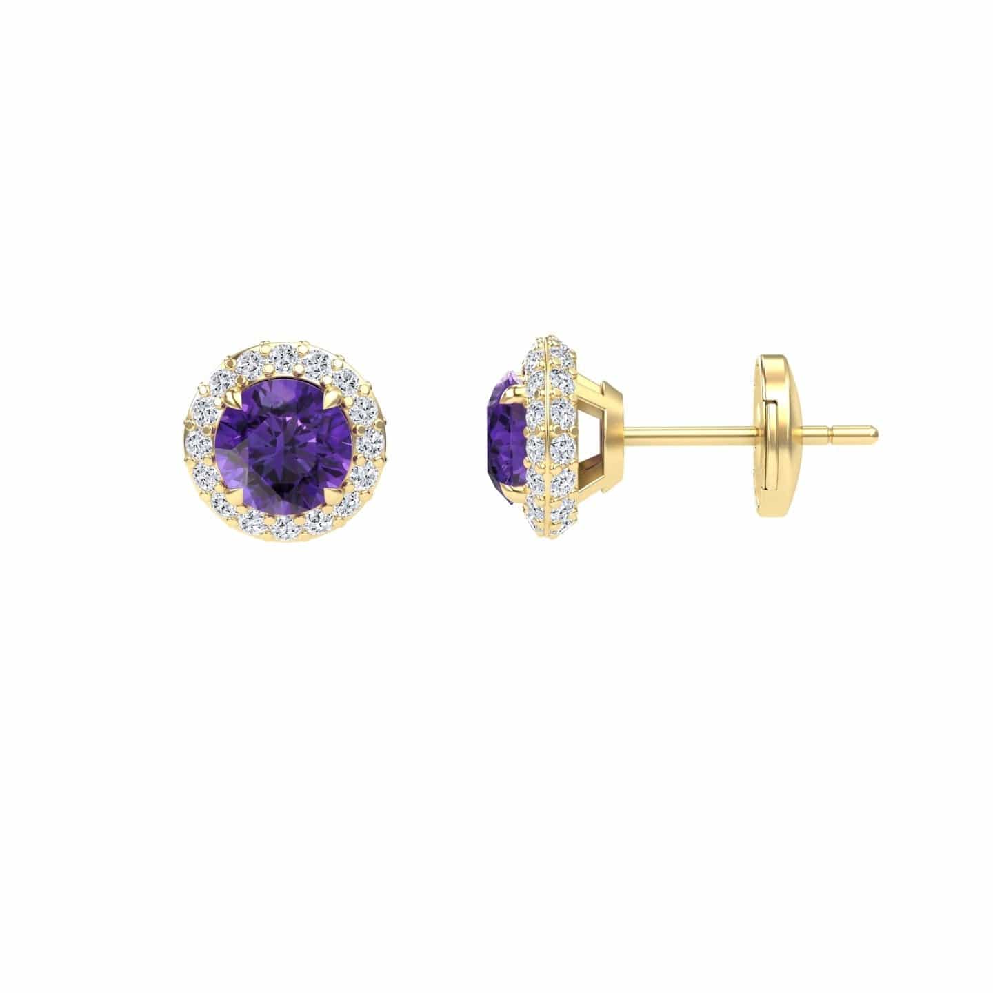 Amethyst & Diamond Halo Earrings - Jing