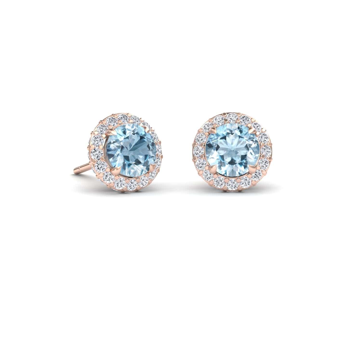 Aquamarine & Diamond Halo Earrings - Jing