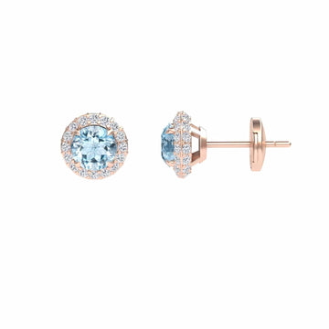 Aquamarine & Diamond Halo Earrings - Jing