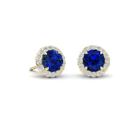 Blue Sapphire & Diamond Halo Earrings - Jing