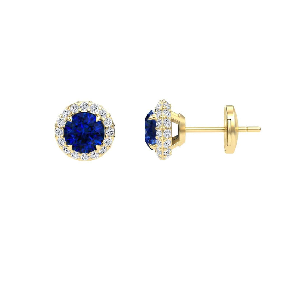 Blue Sapphire & Diamond Halo Earrings - Jing