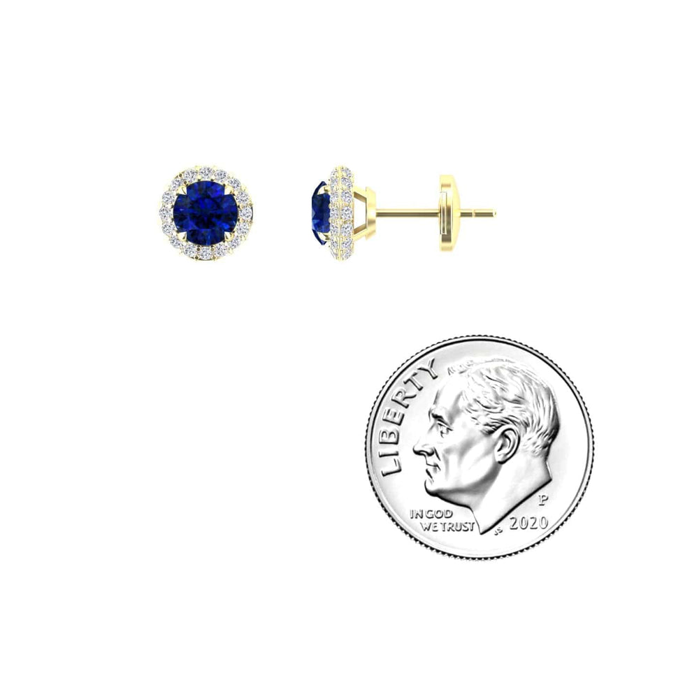 Blue Sapphire & Diamond Halo Earrings - Jing