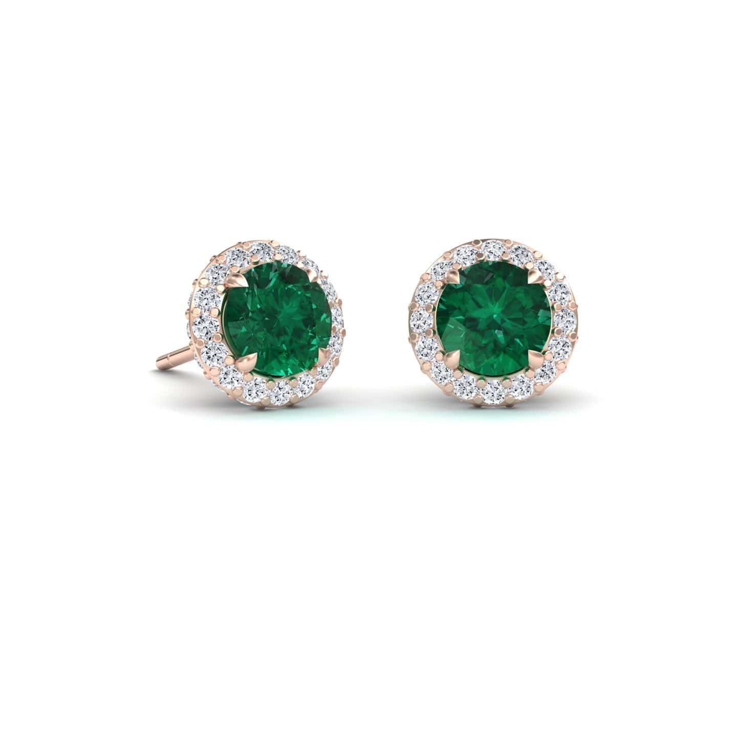 Emerald & Diamond Halo Earrings - Jing