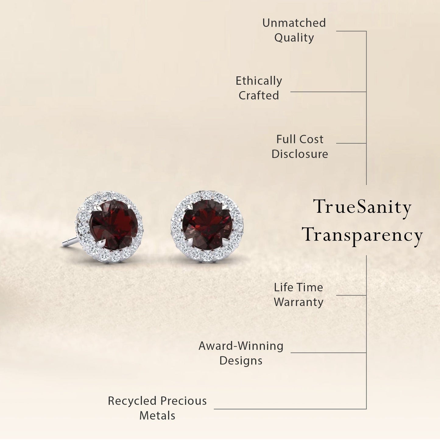 Garnet & Diamond Halo Earrings - Jing