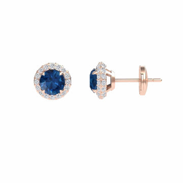 London Blue Topaz & Diamond Halo Earrings - Jing