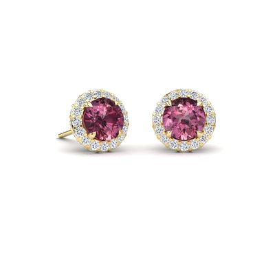 Pink Tourmaline & Diamond Halo Earrings
