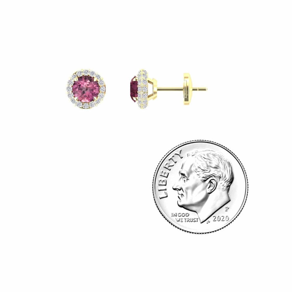 Pink Tourmaline & Diamond Halo Earrings - Jing