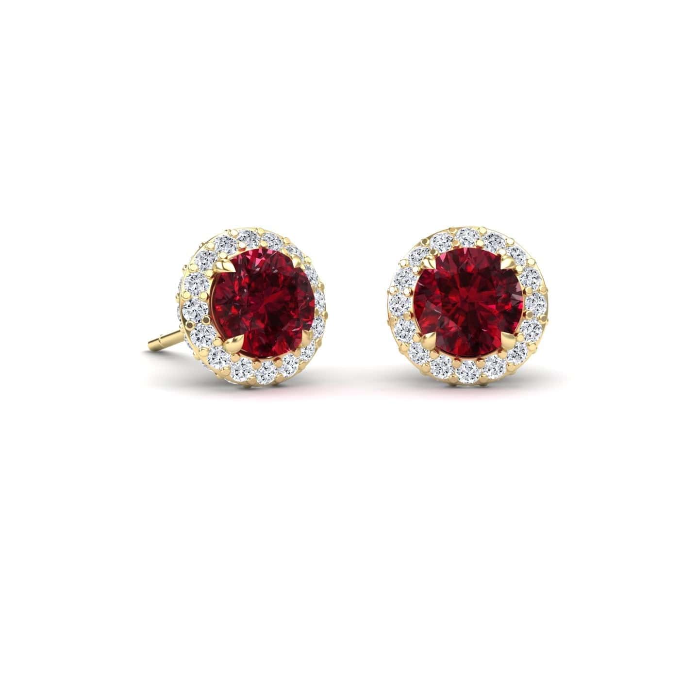 Ruby & Diamond Halo Earrings - Jing
