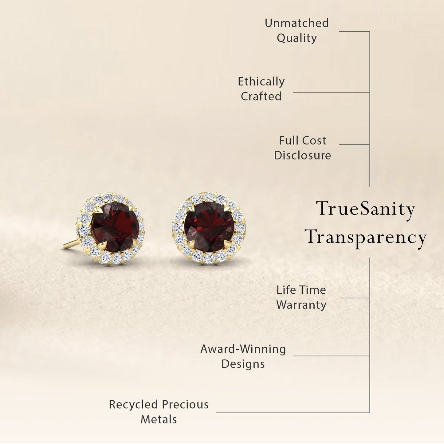 Rhodolite Garnet & Diamond Halo Earrings - Jing
