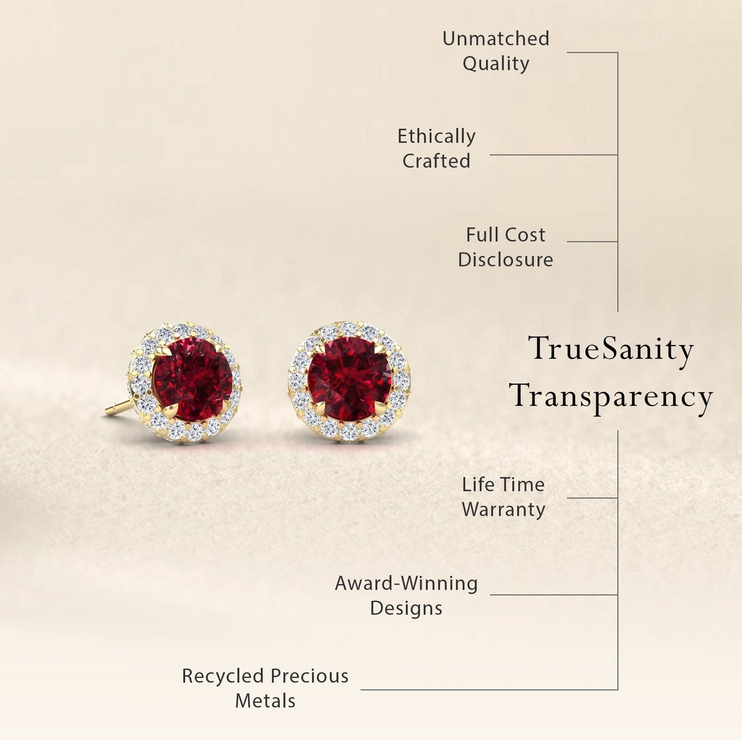 Ruby & Diamond Halo Earrings - Jing