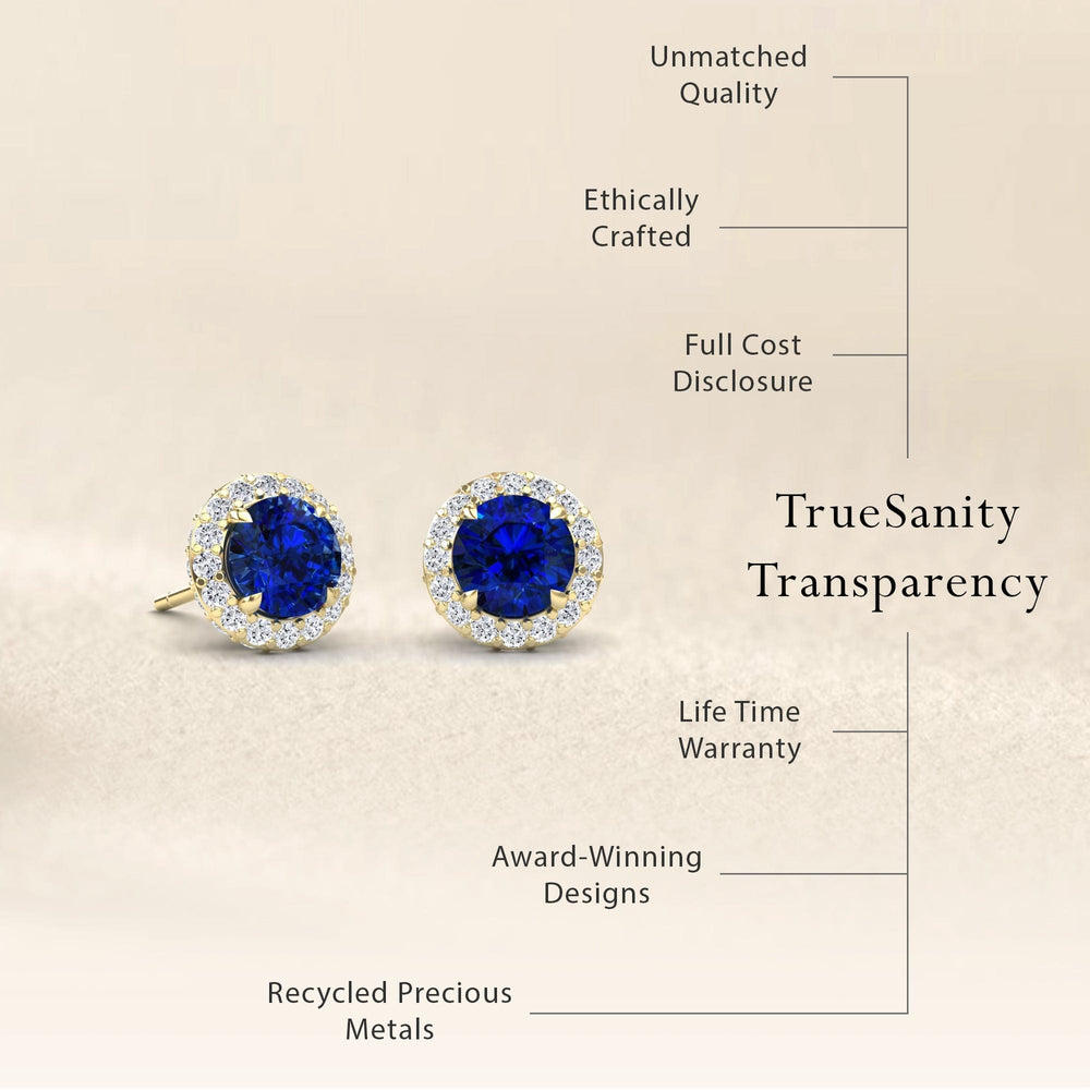 Blue Sapphire & Diamond Halo Earrings - Jing