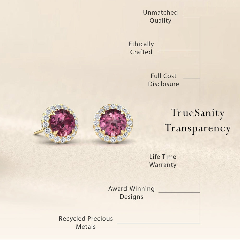 Pink Tourmaline & Diamond Halo Earrings - Jing