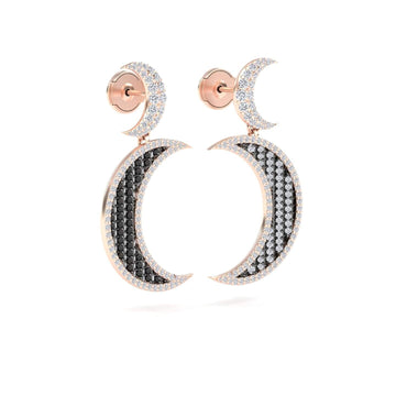 Black & White Diamond Crescent Moon Drop Earrings - Kailani