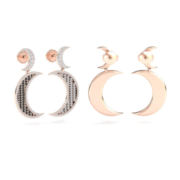 Black & White Diamond Crescent Moon Drop Earrings - Kailani