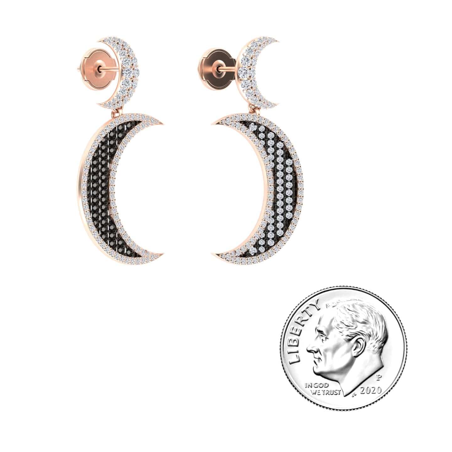 Black & White Diamond Crescent Moon Drop Earrings - Kailani