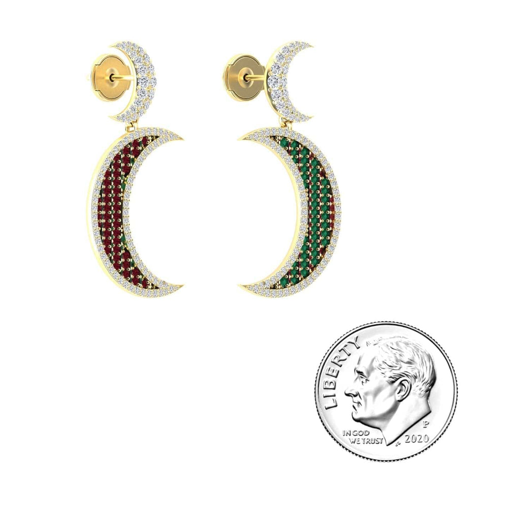 Ruby & Emerald Crescent Moon Diamond Drop Earrings - Kailani