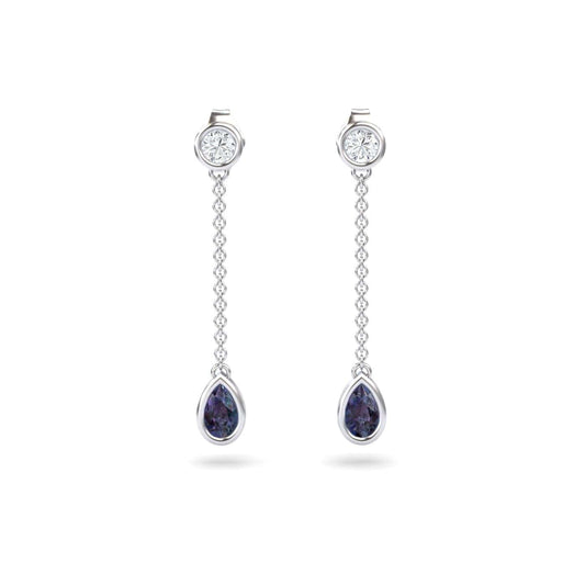 Lab Grown Alexandrite & Diamond Drop Earrings - Lexi