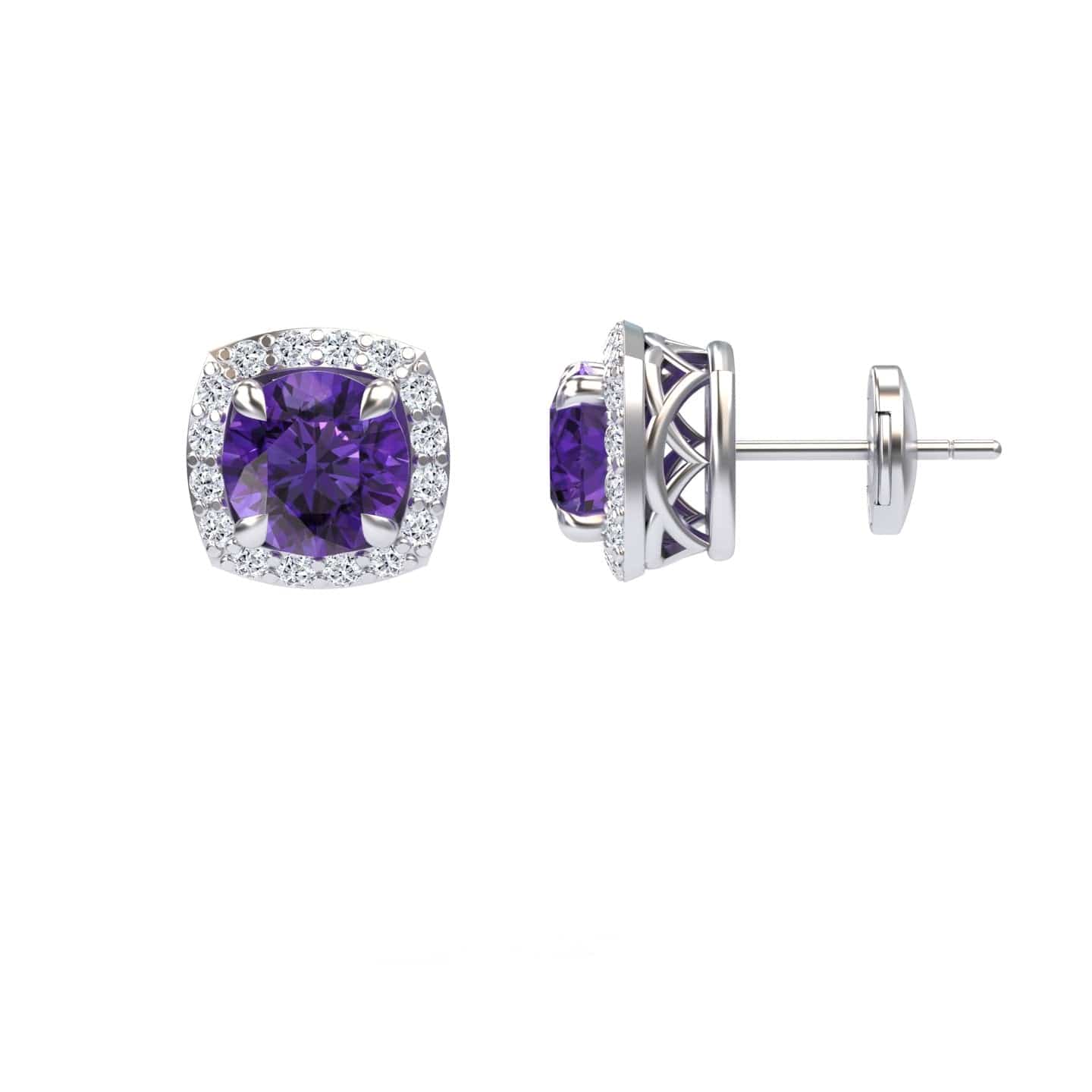 Amethyst & Diamond Halo Stud Earrings - Maggie
