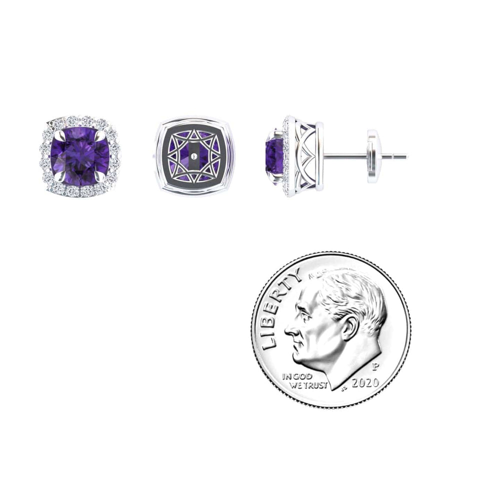 Amethyst & Diamond Halo Stud Earrings - Maggie