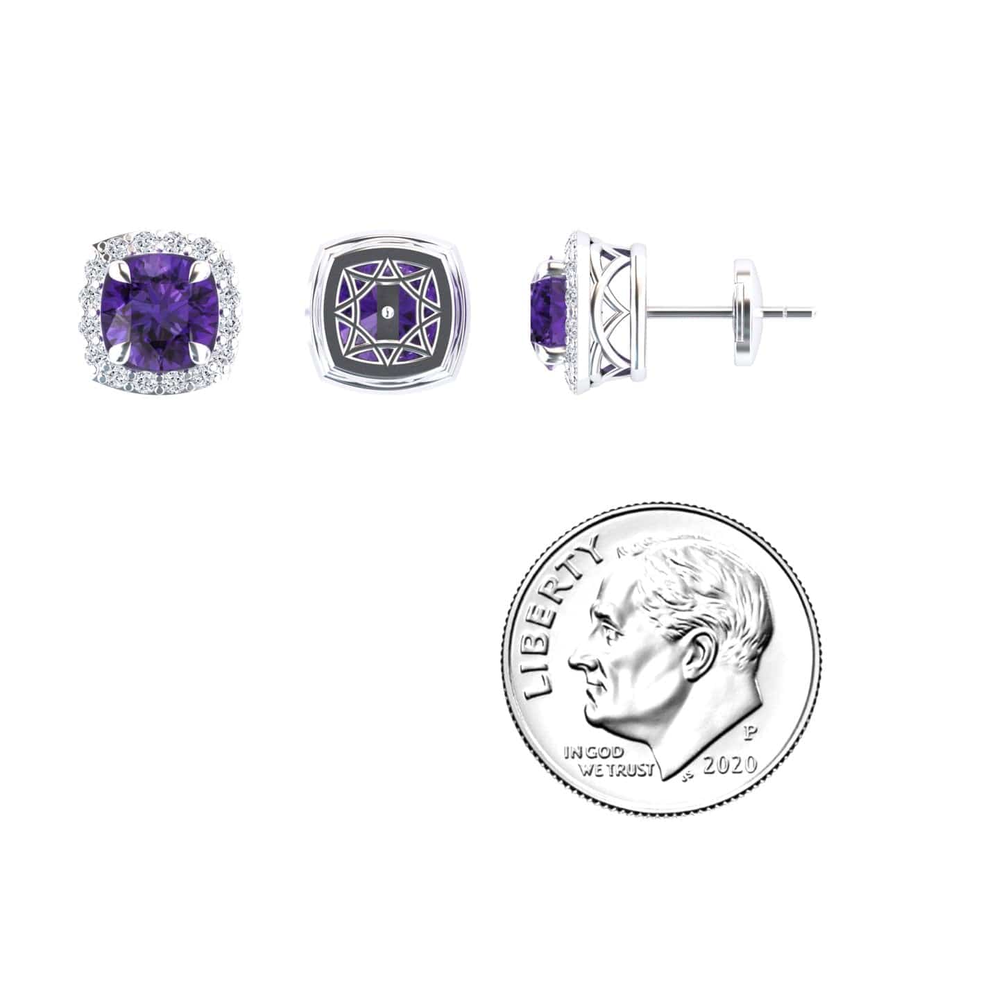 Amethyst & Diamond Halo Stud Earrings - Maggie