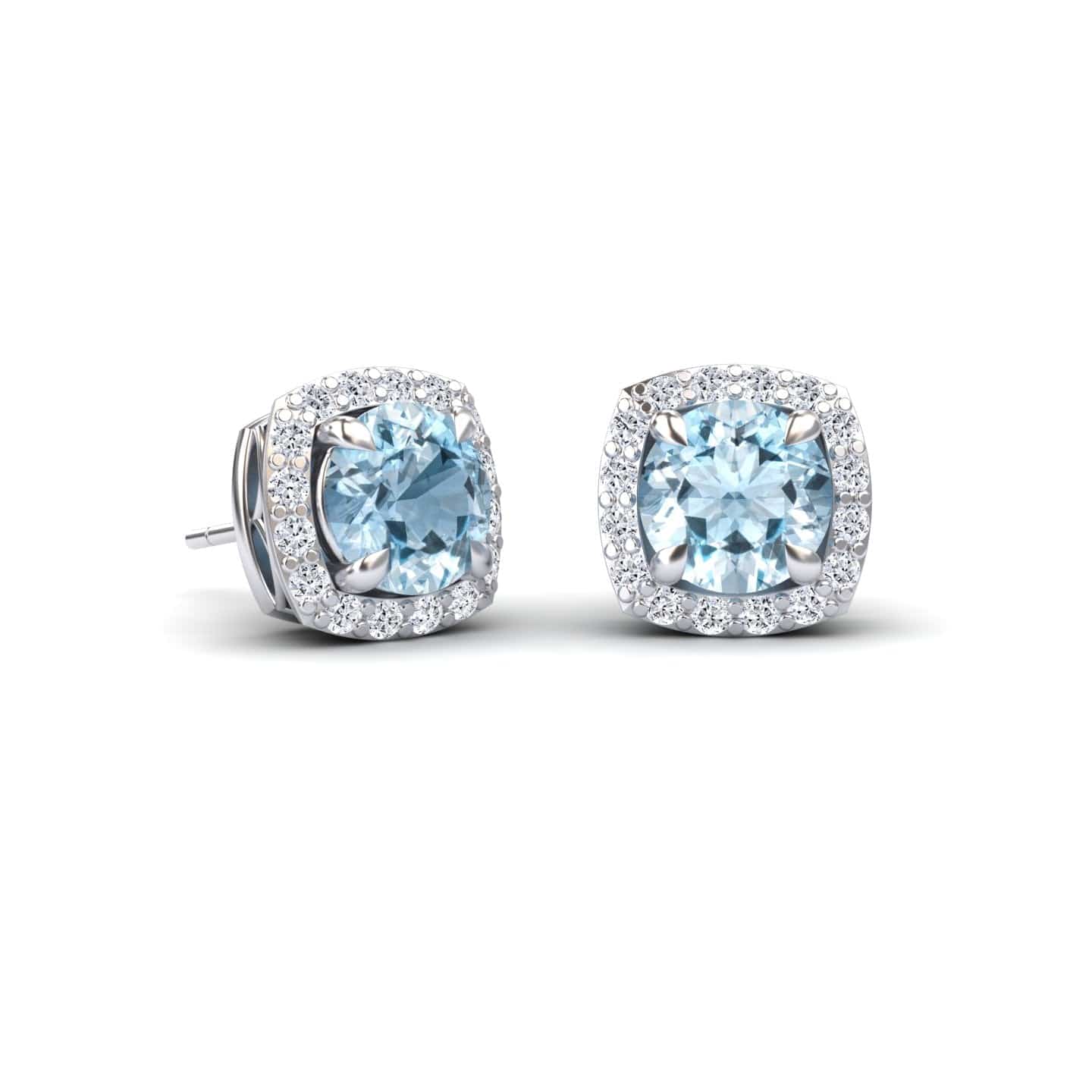 Aquamarine & Diamond Halo Stud Earrings - Maggie