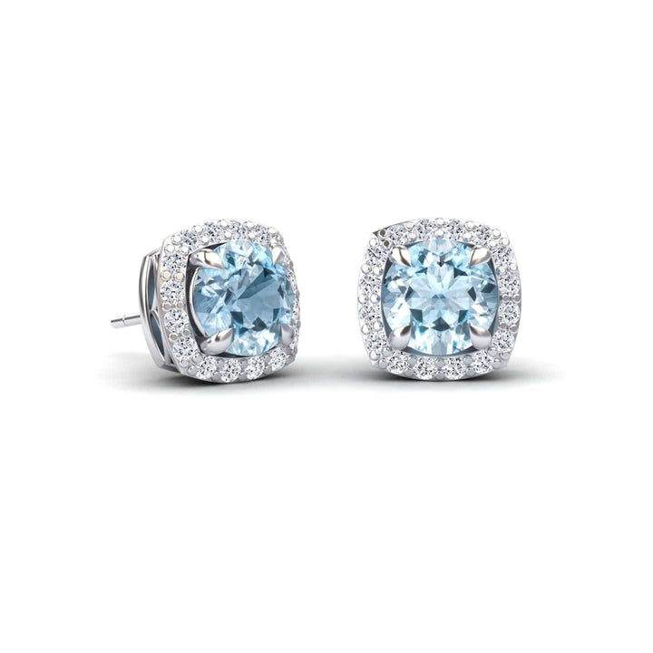 Aquamarine & Diamond Halo Stud Earrings - Maggie