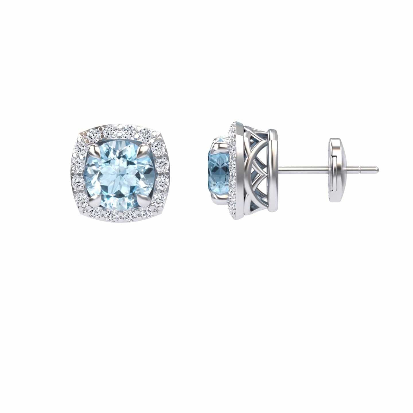 Aquamarine & Diamond Halo Stud Earrings - Maggie