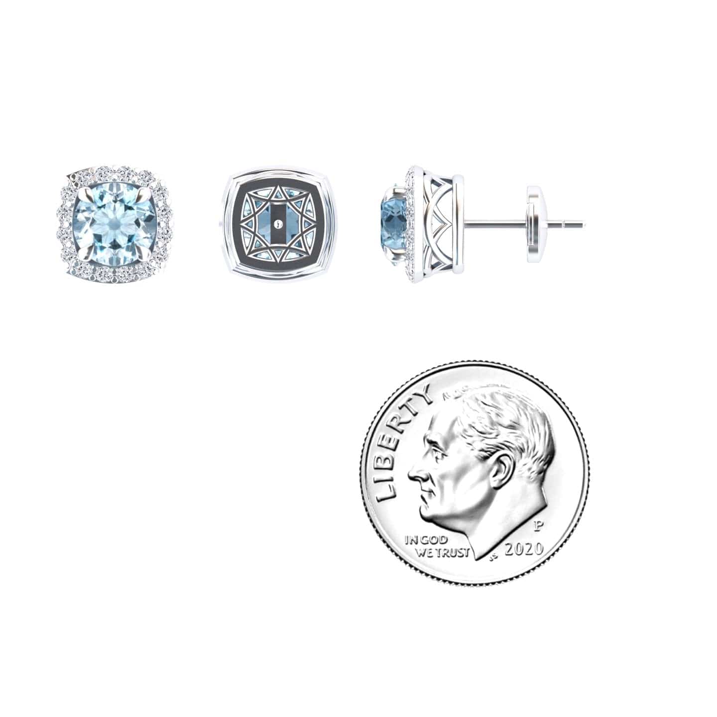 Aquamarine & Diamond Halo Stud Earrings - Maggie
