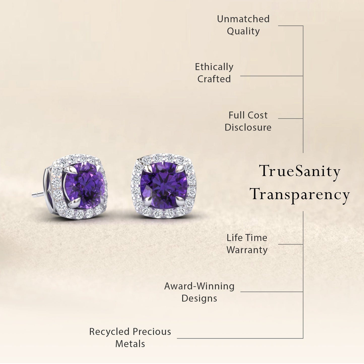 Amethyst & Diamond Halo Stud Earrings - Maggie