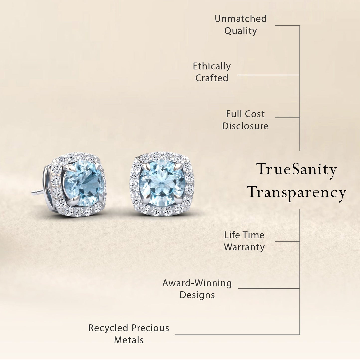 Aquamarine & Diamond Halo Stud Earrings - Maggie