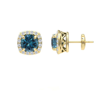 Blue & White Diamond Halo Stud Earrings - Maggie