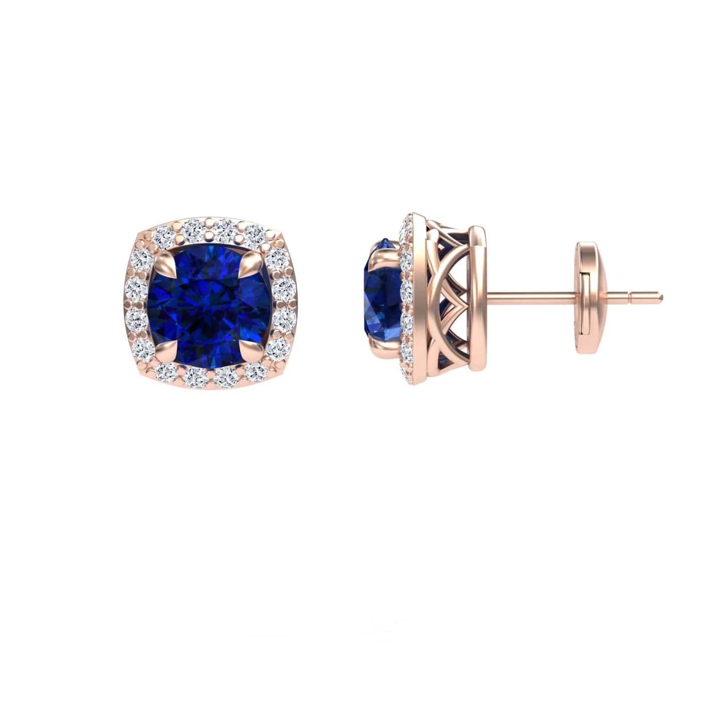 Blue Sapphire & Diamond Halo Stud Earrings - Maggie
