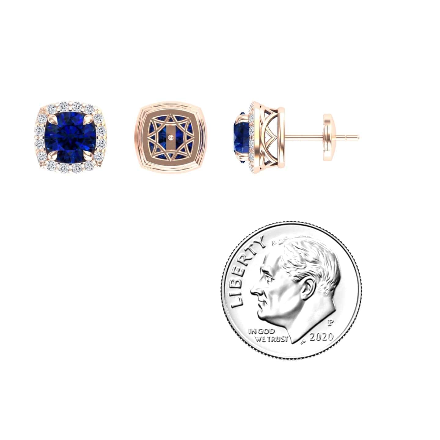 Blue Sapphire & Diamond Halo Stud Earrings - Maggie