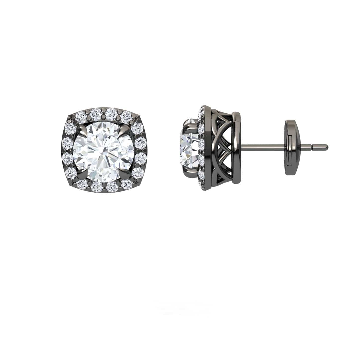 White Diamond Halo Stud Earrings - Maggie